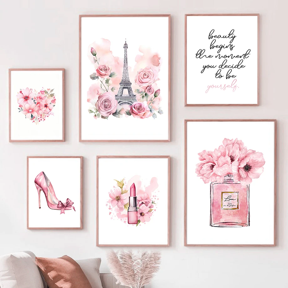 Paris Fashion Art Poster Pink  - Fragrance Home Decor 评论和价格